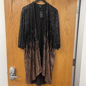 Torrid Hi-Lo Ombre Kimono - Sequin Black & Gold Size 0  Large 12